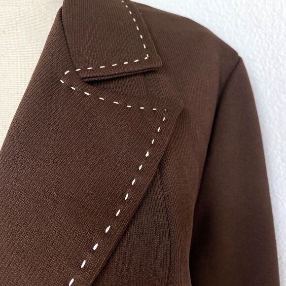Vintage Chocolate Brown Double Polyester Jacket Blazer Med Unlined Wide Lapel - Picture 4 of 13